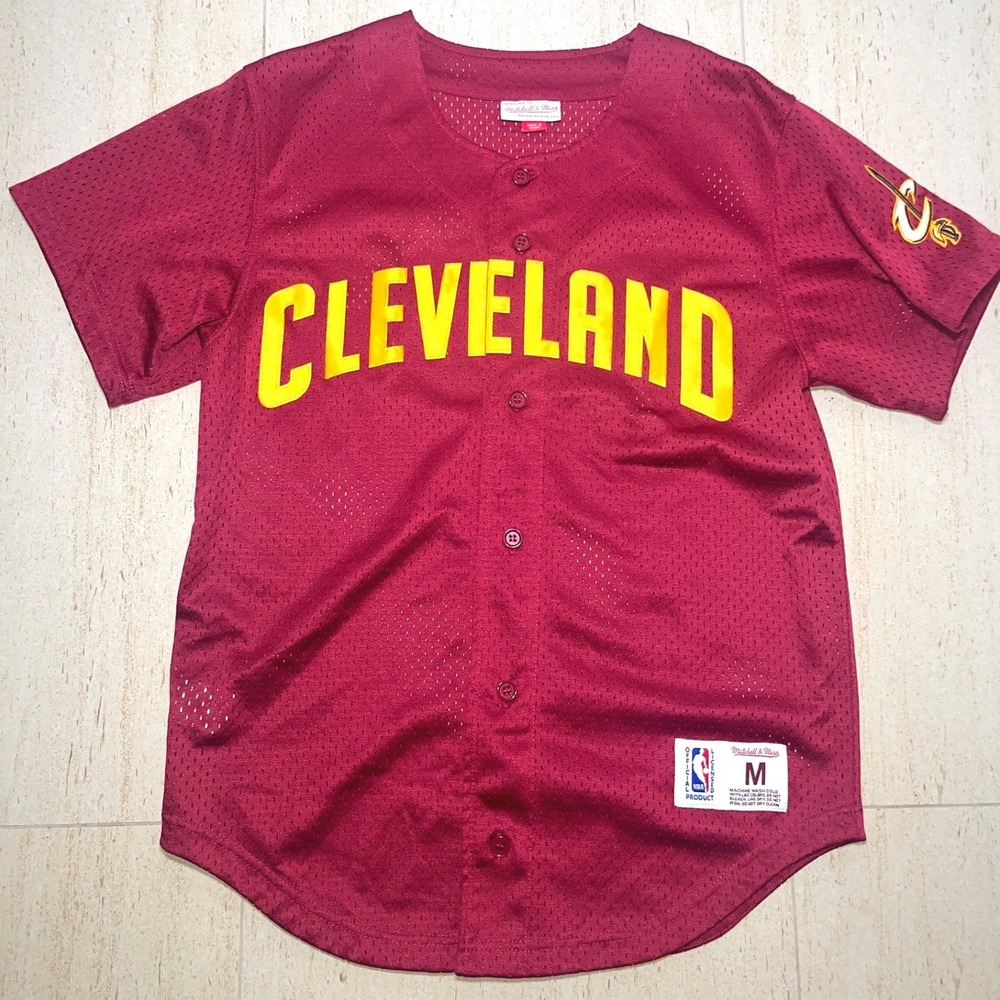 Mitchell & Ness Cleveland Cavaliers NBA Mesh Button Up Jersey Wine Red Medium